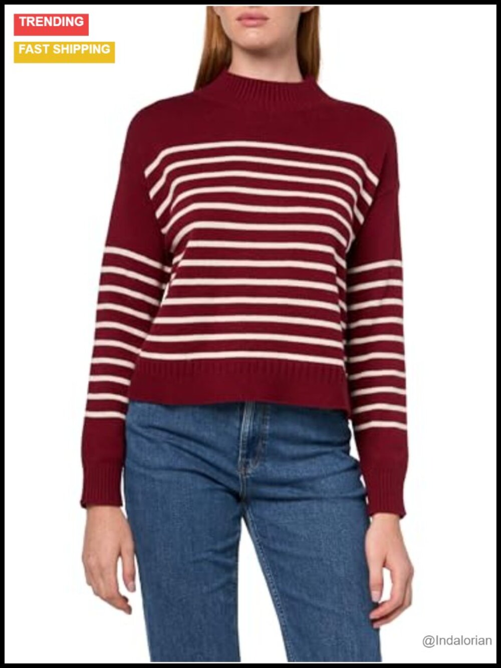 Long Sleeve Mockneck Pullover Sweater Striped